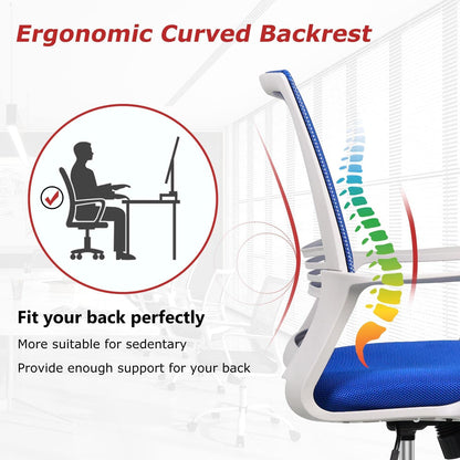 Ergonomic Computer, Home Wheels Mesh Office Desk, Mid Back Rolling Task Chair, Blue