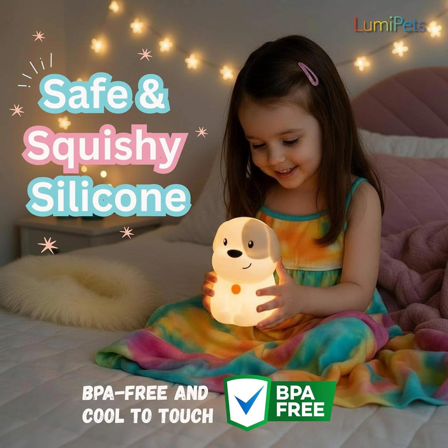 Pepper the Puppy Dog Squishy Silicone Night Light for Kids | Cute Night Light with Remote & Touch Control for Baby & Toddler Bedrooms | Color Changing Animal Lamp | Soft Portable Nightlight