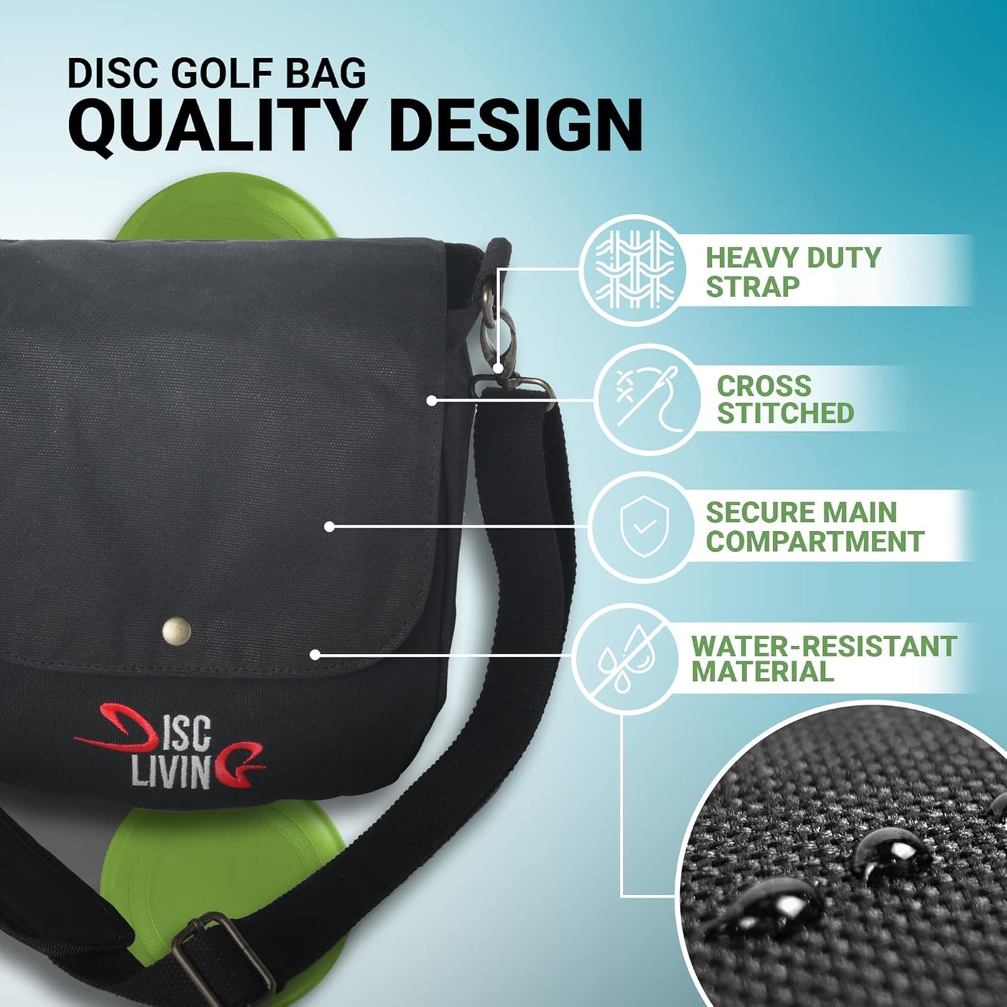 Disc Golf Bag | Frisbee Golf Bag | Easy to Carry | Lightweight Fits up to 10 Discs | 16 Oz Waxed Canvas Sturdy Design | Belt Loop | Double Button Design | Bottle Holder