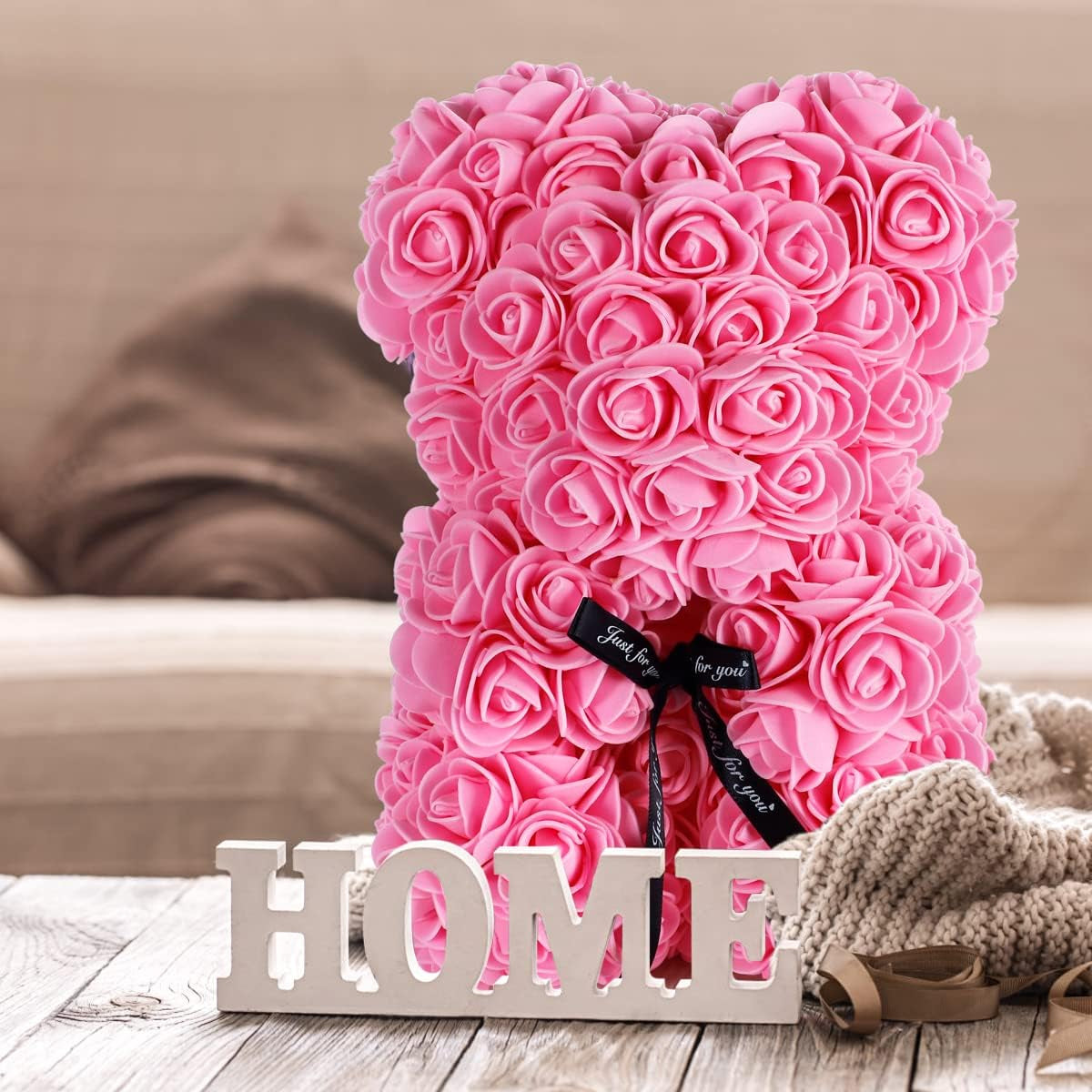 Rose Bear Gifts for Girlfriend Wife, Rose Teddy Bear Anniversary Party Presents,Flowers Bear Gifts for Mom, (Pink)+1