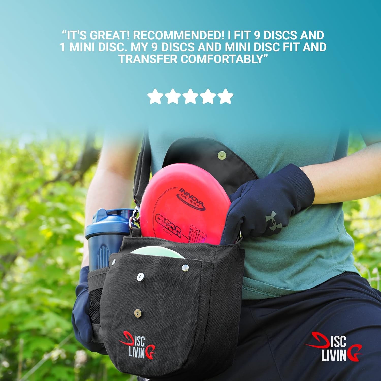 Disc Golf Bag | Frisbee Golf Bag | Easy to Carry | Lightweight Fits up to 10 Discs | 16 Oz Waxed Canvas Sturdy Design | Belt Loop | Double Button Design | Bottle Holder