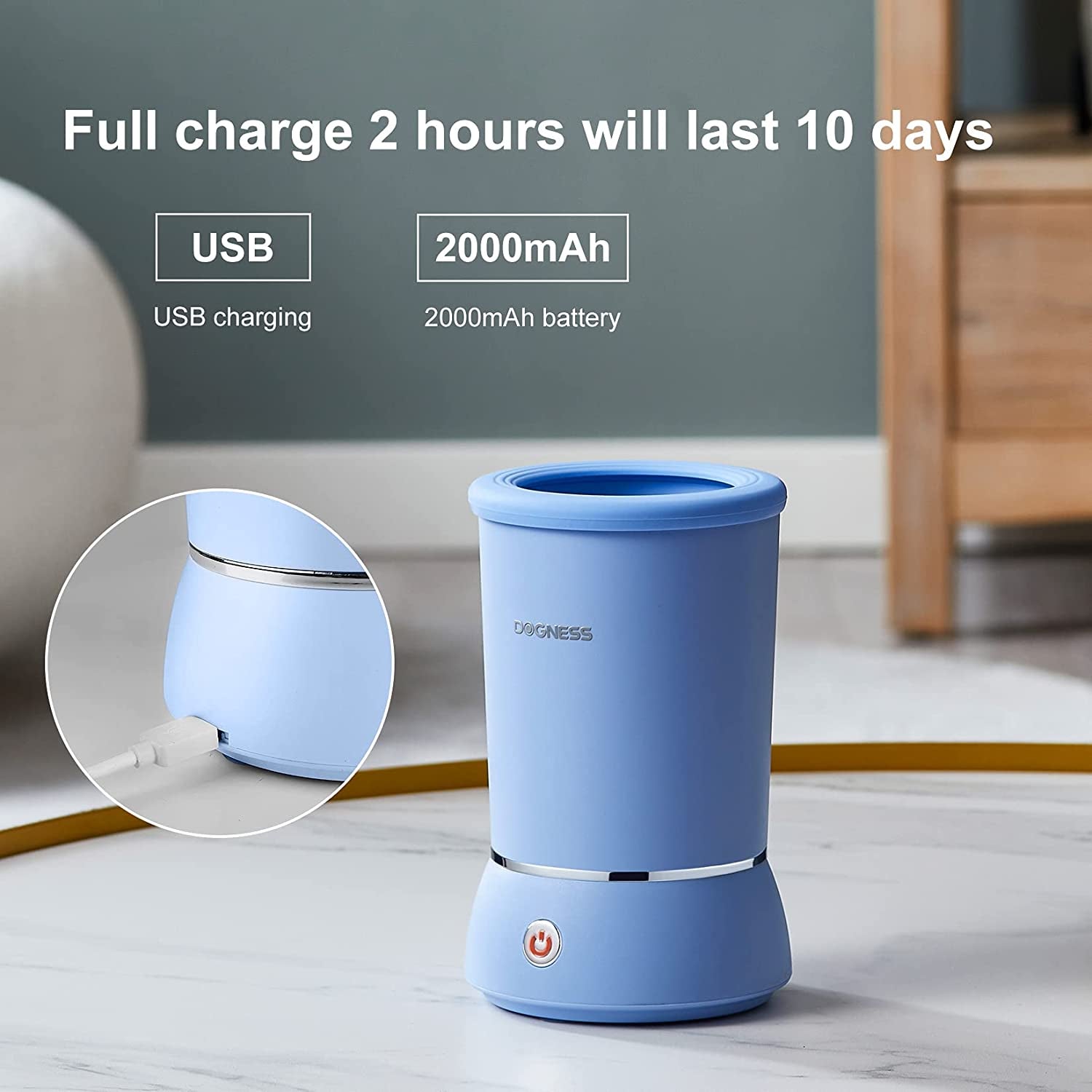 Automatic Dog Paw Cleaner, Portable Dog Foot Washer, 2-In-1 Paw Cleaner with Soft Silicone Grooming Brush, One-Hand Operation, Dual-Speed Cleaning, Design for Small & Medium Dog Breed (Blue)