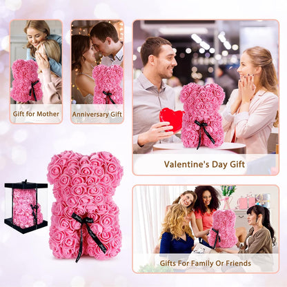 Rose Bear Gifts for Girlfriend Wife, Rose Teddy Bear Anniversary Party Presents,Flowers Bear Gifts for Mom, (Pink)+1
