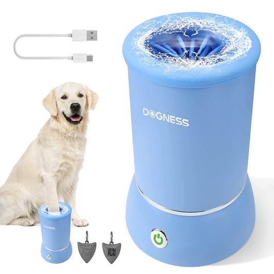 Automatic Dog Paw Cleaner, Portable Dog Foot Washer, 2-In-1 Paw Cleaner with Soft Silicone Grooming Brush, One-Hand Operation, Dual-Speed Cleaning, Design for Small & Medium Dog Breed (Blue)