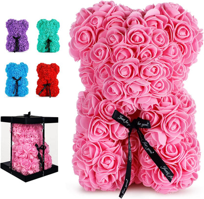 Rose Bear Gifts for Girlfriend Wife, Rose Teddy Bear Anniversary Party Presents,Flowers Bear Gifts for Mom, (Pink)+1