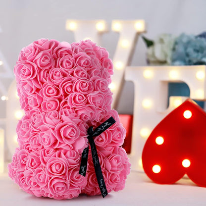 Rose Bear Gifts for Girlfriend Wife, Rose Teddy Bear Anniversary Party Presents,Flowers Bear Gifts for Mom, (Pink)+1