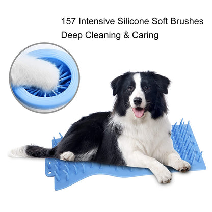 Automatic Dog Paw Cleaner, Portable Dog Foot Washer, 2-In-1 Paw Cleaner with Soft Silicone Grooming Brush, One-Hand Operation, Dual-Speed Cleaning, Design for Small & Medium Dog Breed (Blue)