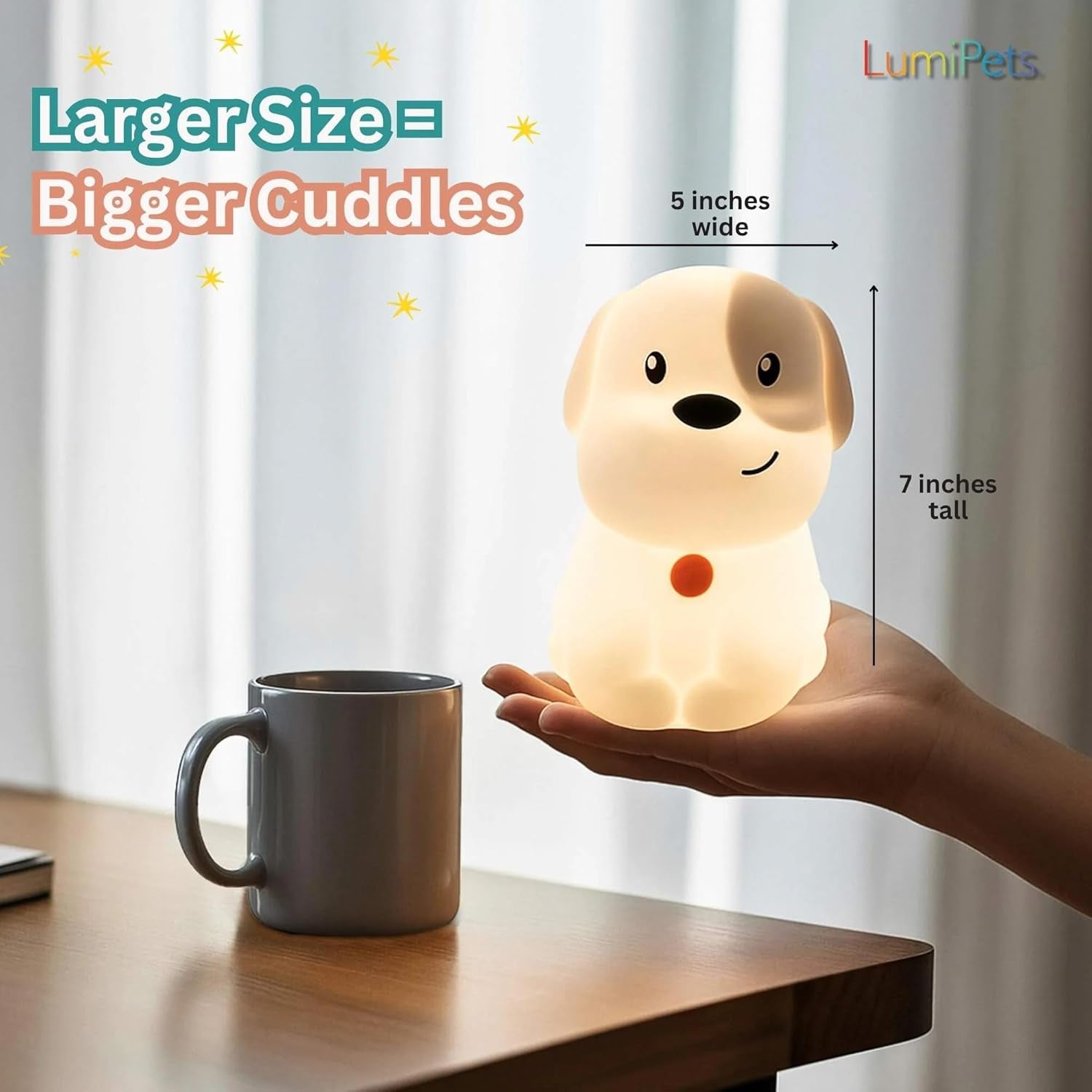 Pepper the Puppy Dog Squishy Silicone Night Light for Kids | Cute Night Light with Remote & Touch Control for Baby & Toddler Bedrooms | Color Changing Animal Lamp | Soft Portable Nightlight