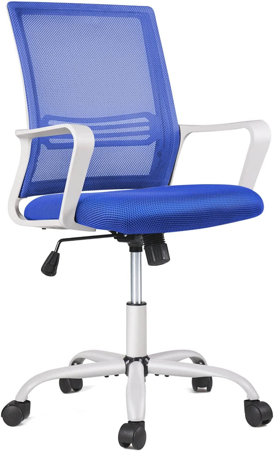 Ergonomic Computer, Home Wheels Mesh Office Desk, Mid Back Rolling Task Chair, Blue