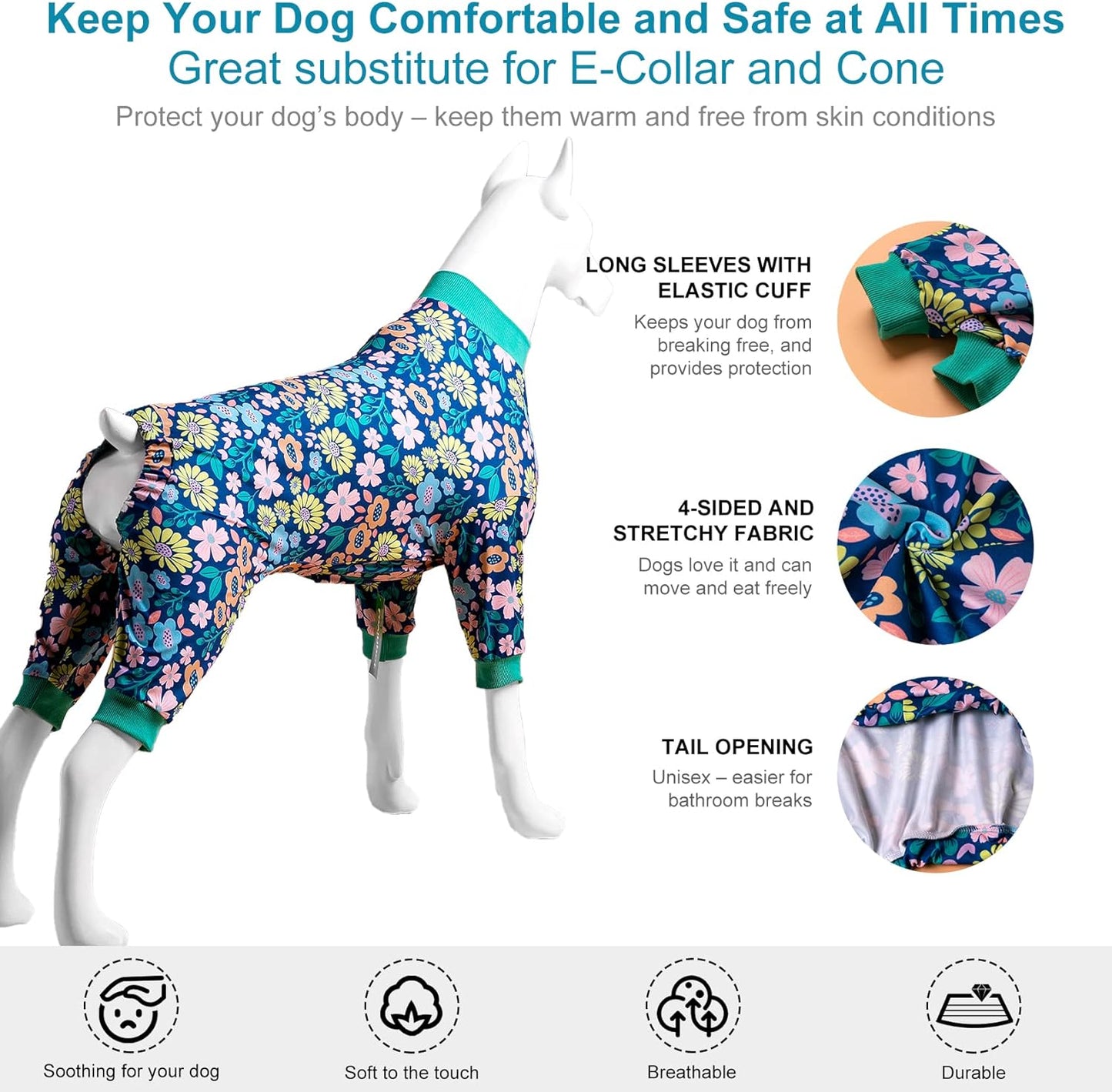 Onsie for Dog after Surgery Big Dogs, Big Dog Clothes, Post Surgery Onesie, Lightweight Fabric Pitbull Dog Pullover Pajamas, Puppy Pajamas, Pitbull Clothes, Blue Green L