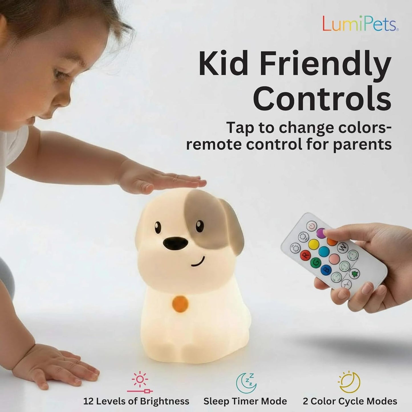 Pepper the Puppy Dog Squishy Silicone Night Light for Kids | Cute Night Light with Remote & Touch Control for Baby & Toddler Bedrooms | Color Changing Animal Lamp | Soft Portable Nightlight