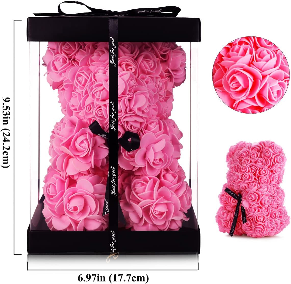 Rose Bear Gifts for Girlfriend Wife, Rose Teddy Bear Anniversary Party Presents,Flowers Bear Gifts for Mom, (Pink)+1
